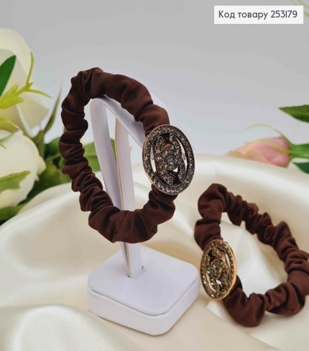 Резинка жатка 6см, Коричневого цвета, с квадратной пластинкой "Шанель" с камешками 253179 фото 1