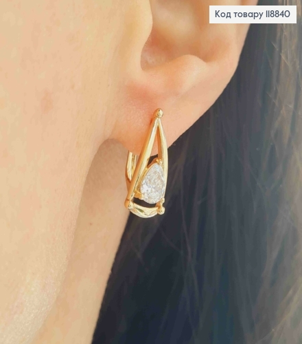 Сережки трикутні прикрашені Блискучим каменем, 1,8см, англ. застібка, Xuping 18К 118840 фото 2