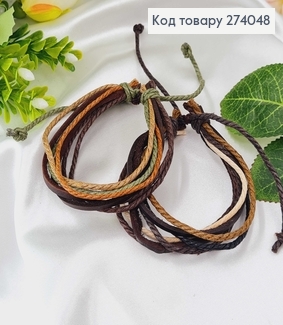 Браслет нитка з шкірою коричневий 274048 фото