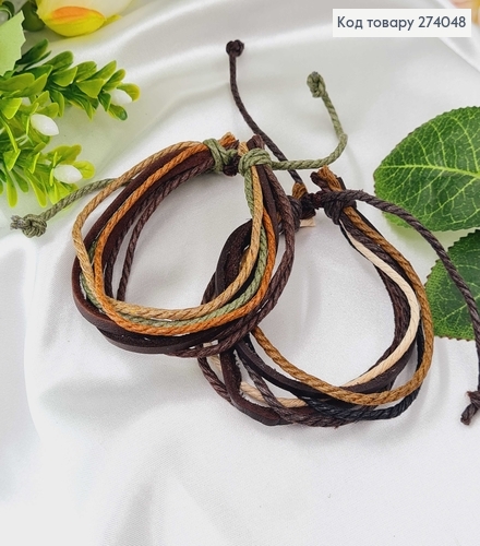 Браслет нить с кожей коричневый 274048 фото 1