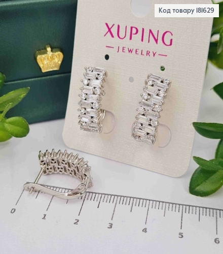 Серьги овальные с блестящими камнями, 1,9см, англ. застежка XUPING 181629 фото 1