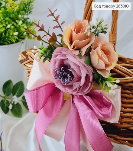 Декоративная повязка для корзины в розовых оттенках 11*14 на завязках фото 1