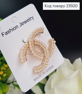 Брошка  с бусинками золотого цвета Шанель,4*3см 235120 фото