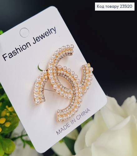 Брошка  с бусинками золотого цвета Шанель,4*3см 235120 фото 1