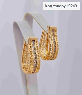 Серьги Ажурные Овальные украшены Блестящими камешками, длина 2,2см, итал. застежка, Xuping 18K 119249 фото