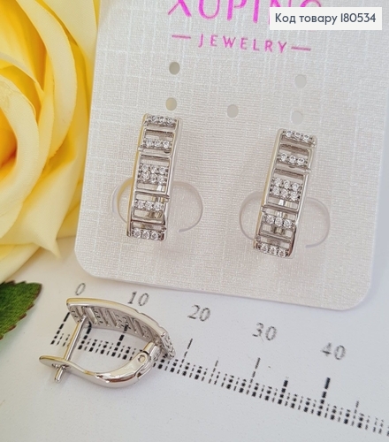 Серьги родированые Деловые, английская застежка 2*0,6см Xuping 180534 фото 2