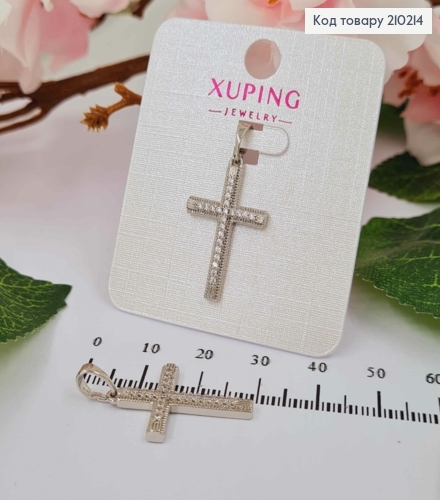 Крестик родованный с камнями и нежной резьбой по всей длине, розио 2,5*1,5см,Xuping 18K 210214 фото 1