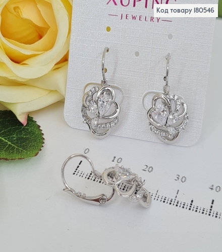 Серьги 2,5*1,5см родированые Цветочек с камнями Xuping 180546 фото 2