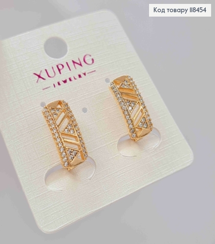 Серьги Прямоугольные украшены Блестящими камешками, 1,6см, английская застежка, XUPING 18K 118454 фото 3