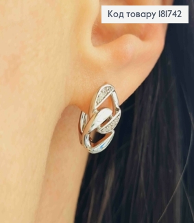 Серьги родованные "Звенья" украшены Блестящими камнями, 1,5см, английская застежка, Xuping 181742 фото