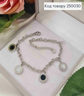 Браслет срібного кольору , з підвісками "Римський Годинник" (1см), 19+3см, сталь Stainless Steel 250030 фото