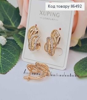 Серьги с хаотическими листочками в камнях, 1,7см, англ. зам. Xuping 18K 116492 фото