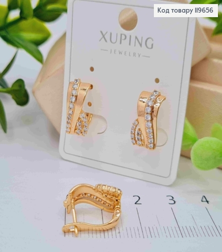 Серьги украшены яркими камешками, длина 1,5см, английская застежка, Xuping 18к. 119656 фото 2