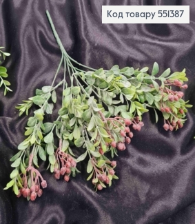 Искусственная декоративная зелень, 7 веточек, с Фиолетовыми ягодами, на металлическом стержне, 30см. 551387 фото