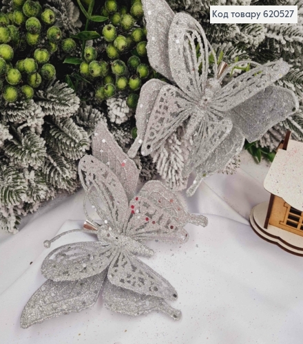 Ялинкова прикраса МЕТЕЛИК на заколці, Срібного кольору, 15*12см 620527 фото 1