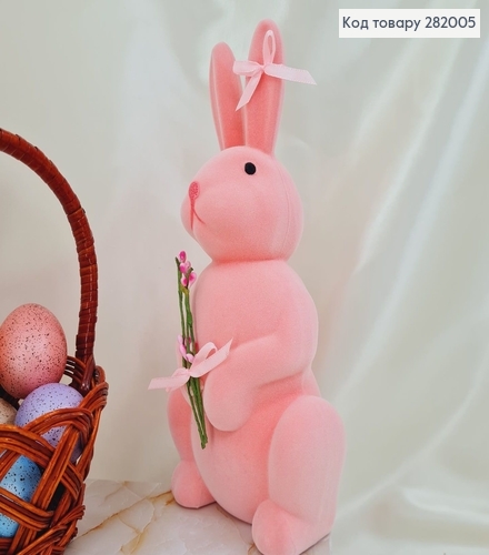 Заяц бархат розовый с  ивой  13х29 см 282005 фото 1