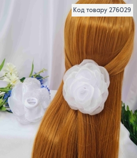 Резинка, БАНТ "РОЗА", ткань органза кристаллин, Белого цвета, 9см, ручная работа, Украина 276029 фото