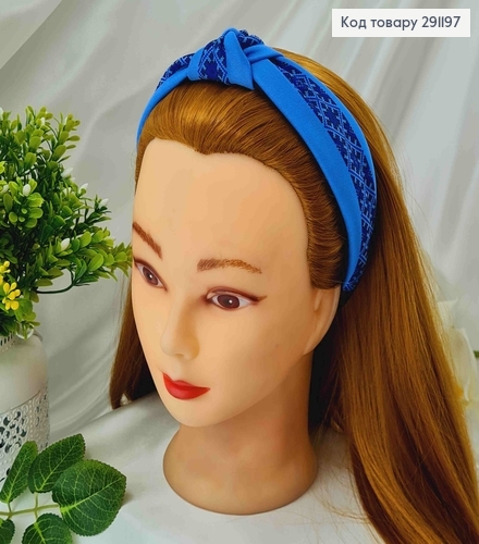 Обруч пластик в тканині, шир.4см, Українські мотиви, Синього кольору, Україна 291197 фото 1