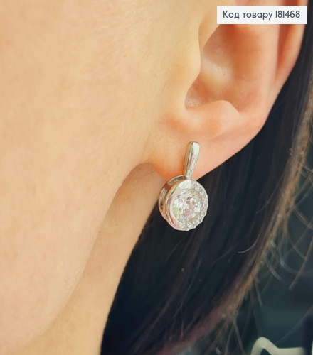 Сережки родовані, "Очі Сови" з блискучим камнем в оправі з камінців, 1,7см, англ застібка, Xuping 181468 фото 2