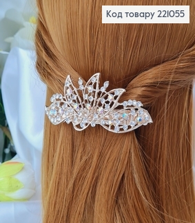 Заколка автомат металл 9,5см ПАВА  в камнях (золотый цвет) 221055 фото