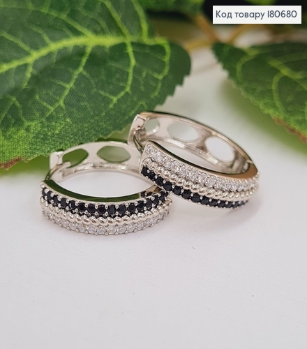 Сережки родированые кольца с двумя рядами камней 1,9*0,5см, Xuping 180680 фото 1