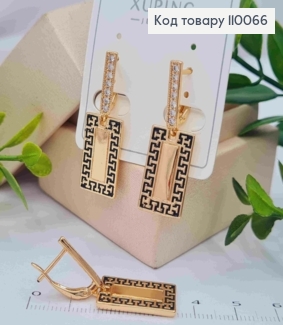 Серьги ВЕРСАЧЕ с Блестящими камешками и Черной эмалью, 1,6+1,9см, английская застежка, Xuping 18K 110066 фото