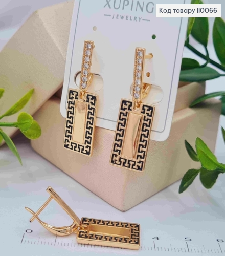 Серьги ВЕРСАЧЕ с Блестящими камешками и Черной эмалью, 1,6+1,9см, английская застежка, Xuping 18K 110066 фото 1