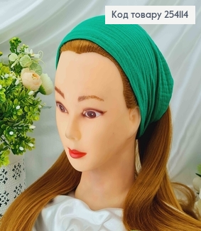 Повязка-платок на резинке,(натур. ткань) Зеленого цвета шир.20см, объем24см(ручная работа) 254114 фото