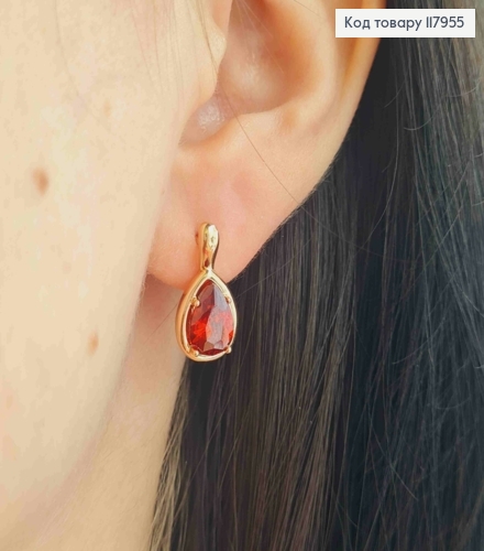 Серьги "Капелька Надежды" с Красным камешком, 1,75см, английская застежка, Xuping 18K 117955 фото 3