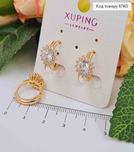 Серьги кольца 1,5см, с Блестящим Камешком в оправе из камешков, Xuping 18K 117813 фото 2