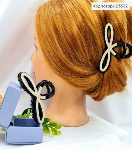 Краб пластик "ПЕТЕЛЬКА" украшен Блестящими камешками, размер 9см, Черного цвета 213302 фото 1