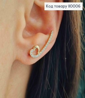 Сережки гачки "Космічне Серце" з Блискучими камінцями, розмір 2,1см, Xuping 18К 110006 фото