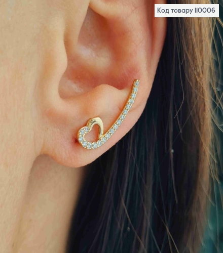 Серьги крючки "Космическое Сердце" с Блестящими камешками, размер 2,1см, Xuping 18К 110006 фото 1