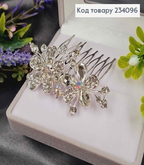 Гребінь у волосся, срібного кольору, з квітами, в камінцях 234096 фото