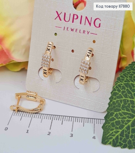 Серьги "Век" с Блестящими камешками, длина 1,6см, англ застежка, Xuping 18K 117880 фото 1