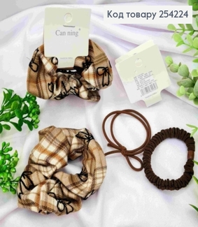 Резинка на планшетці (3шт)  Жатка/ Шнурок/ Об'ємна з принтом "Бантик", 9см; 5см, Коричневого кольору 254224 фото