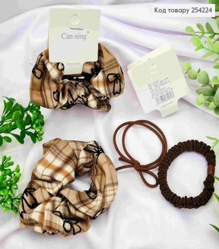 Резинка на планшетці (3шт)  Жатка/ Шнурок/ Об'ємна з принтом "Бантик", 9см; 5см, Коричневого кольору 254224 фото 1