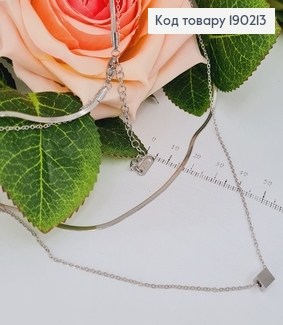 Цепочка родированая двойная с кулоном Куб, длина 35+5см, Xuping 190213 фото