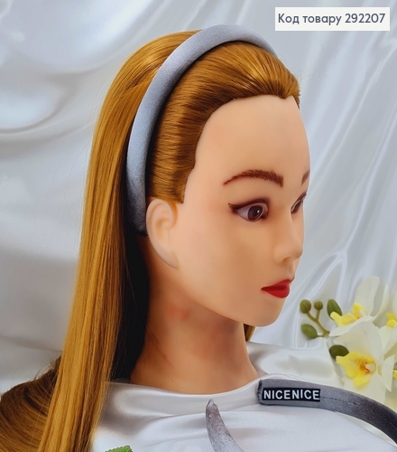 Обруч пластик, м'якенький велюр, СРІБЛЯСТИЙ, шир.2см.  292207 фото 1