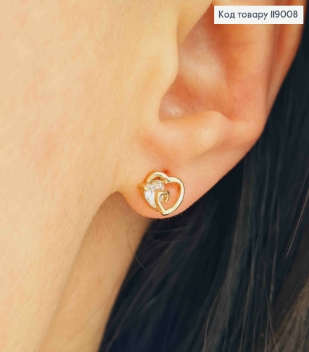 Серьги-гвоздики Сердце с камешком в виде сердца (размер серьги: 0.7*0.6см) ,Xuping 18K 119008 фото 1