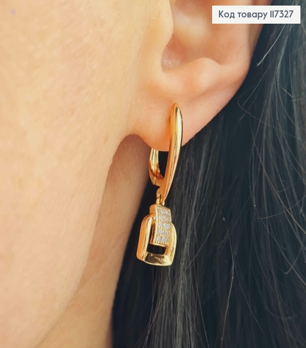 Серьги с квадратной подвеской в Каменцах, длина 3см, англ застежка, Xuping 18К 117327 фото 2