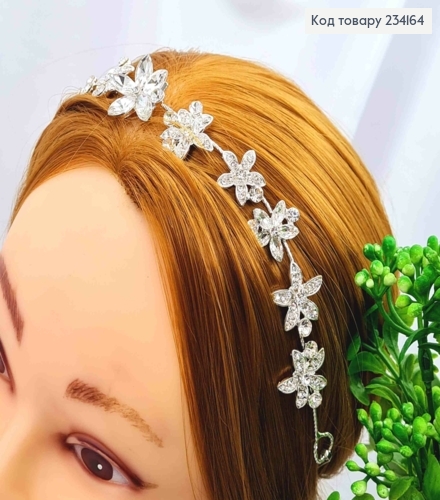 Гілочка у волосся, Срібного кольору, "Міні Квітки" прикрашена Блискучими камінцями, 27см 234164 фото 2