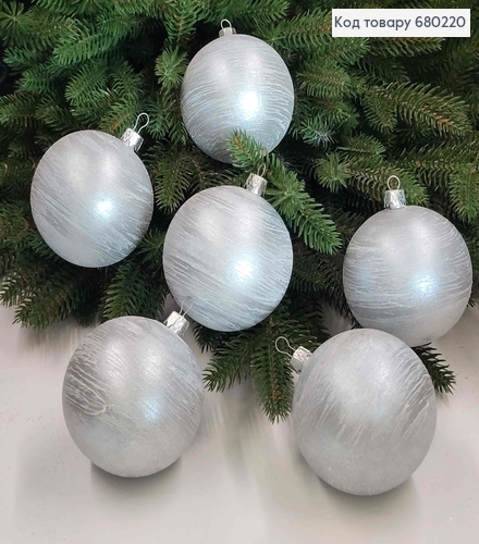 Іграшка куля 80мм ХУРДЕЛИЦЯ,  колір СРІБНИЙ, 6шт/уп, Україна 680220 фото 1