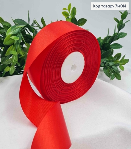 Лента атласная КРАСНАЯ (цвет 026), ширина 4см, длина 36 ярдов (33м) 714014 фото 1