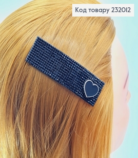 Заколка Тік - так 8*2,5 см зі чорними стразами Сердечко 232012 фото