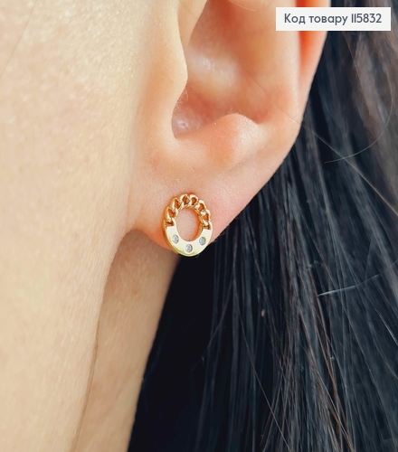 Серьги гвоздики, Кружальце с цепочкой и тремя камешками, Xuping 18K 115832 фото 1