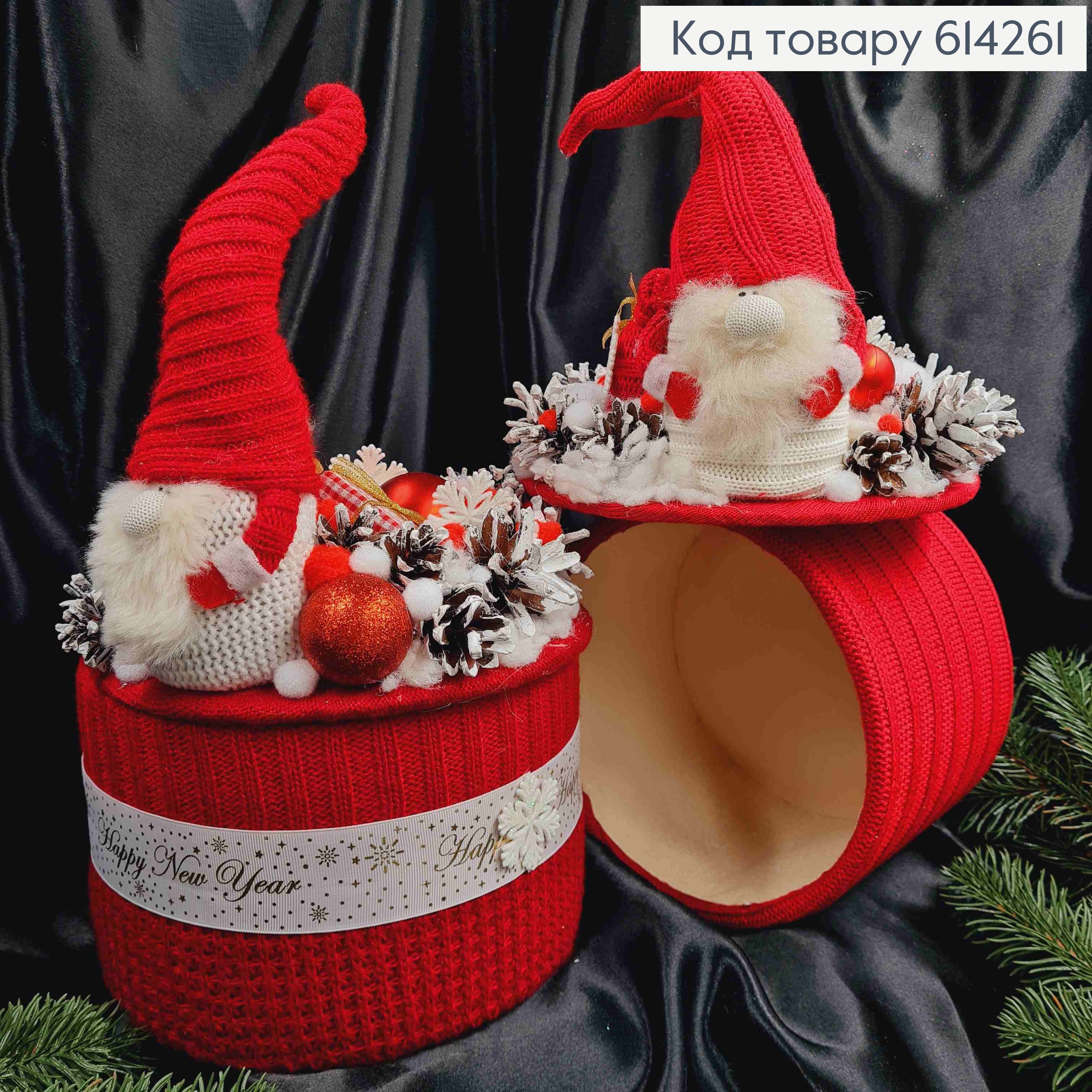 Коробка (20*14см) КРАСНАЯ +крышка с ГНОМОМ(высота 19см),декорированная, ручная работа, Украина 614261 фото 1