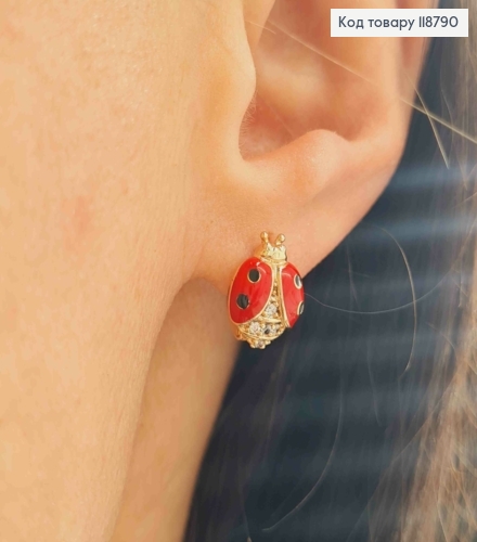 Сережки кільця (1см), "Бедрик" з Блискучими камінцями (1,2см), XUPING 18K 118790 фото 3