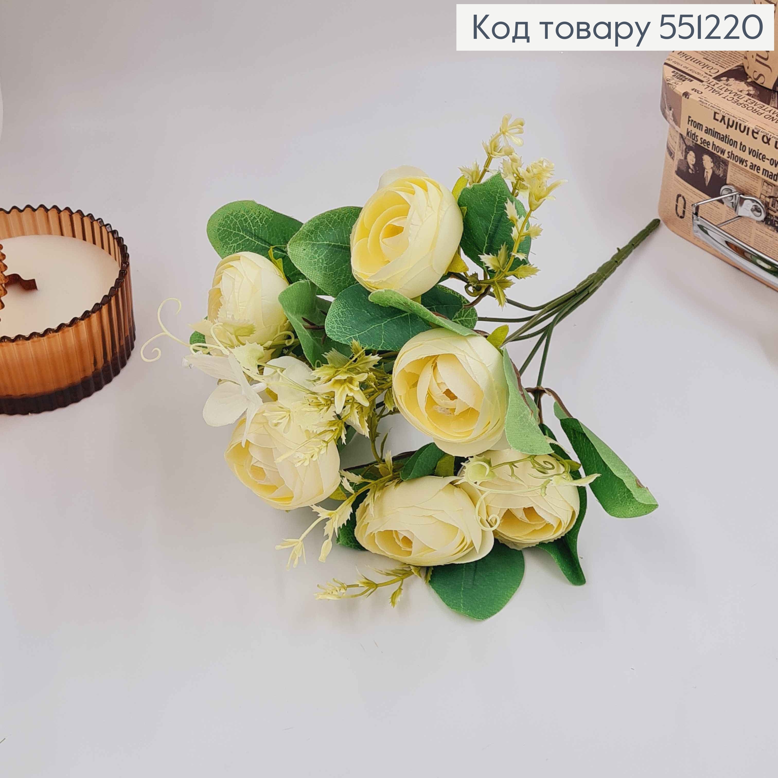 Композиция декоративная "МОЛОЧНАЯ Камелия (7 головок) с белыми приложениями", высота 31см 551220 фото 2