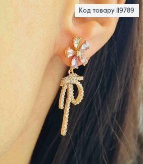 Серьги гвоздики "Цветок с Узелком" с Цветными камешками, размер 1,2+2,4см, Xuping 18K 119789 фото